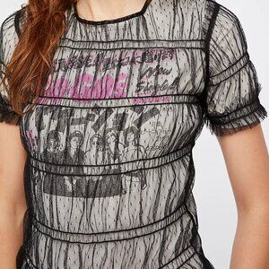 Free People Tres Jolie Mesh Tee L - black